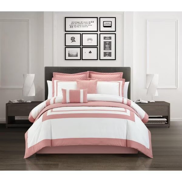 12 Piece Frostine Comforter & Quilt Set, Rose - King Size, Chic Home, Mfr#: BCS18724-BIB-US